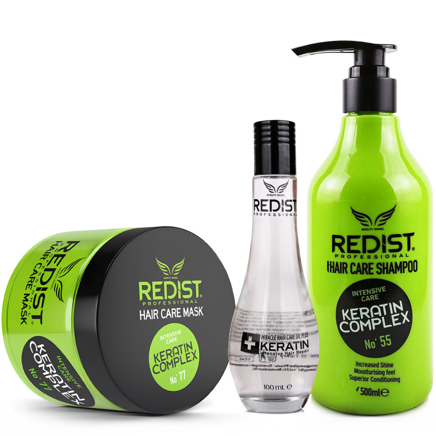 Redist Keratin Complex Hair Care Shampoo 500ml & Hair Mask 500ml & Hair Care Keratin Oil 100ml